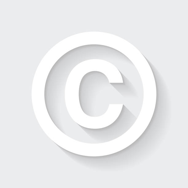 Copyright. Icon with long shadow on blank background - Flat Design White icon of "Copyright" in a flat design style isolated on a gray background and with a long shadow effect. Vector Illustration (EPS10, well layered and grouped). Easy to edit, manipulate, resize or colorize. Vector and Jpeg file of different sizes. copyright symbol 3d stock illustrations