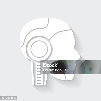 istock Robot head in profile. Icon with long shadow on blank background - Flat Design 1370274877