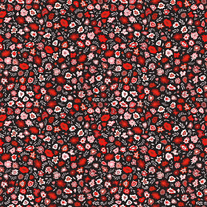 Seamlles floral pattern in red, burgundy, pink, purple and gray