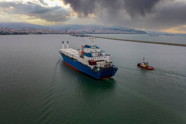 istock RORO Ferry approaching an international Port in a cloudy day. 1370277385