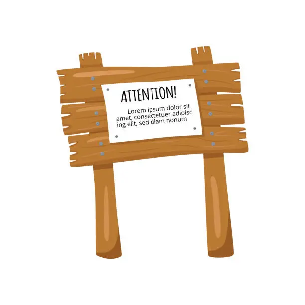 Vector illustration of Wooden sign board with texture in cartoon style.