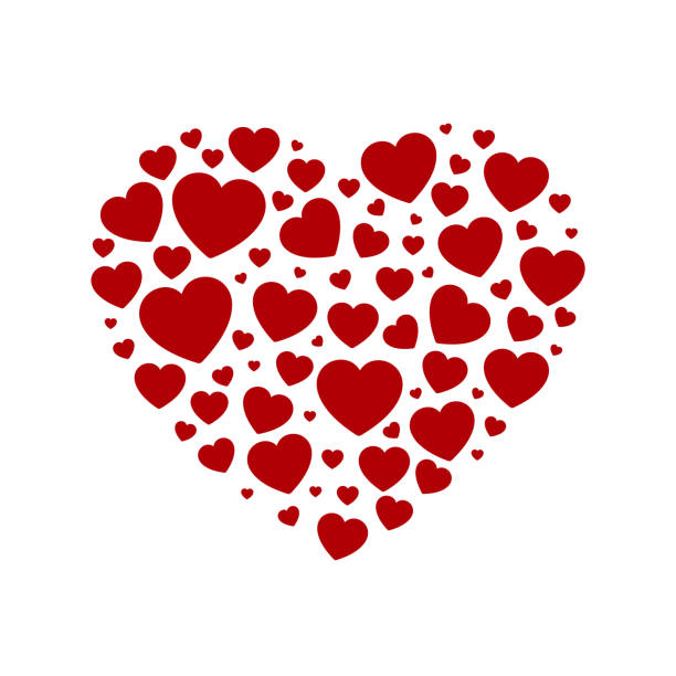 srdce složené z malých červených srdíček, valentýnská dekorace, vektor - srdce stock ilustrace