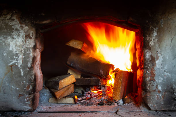 istock sawn wood burns in the oven 1370278259