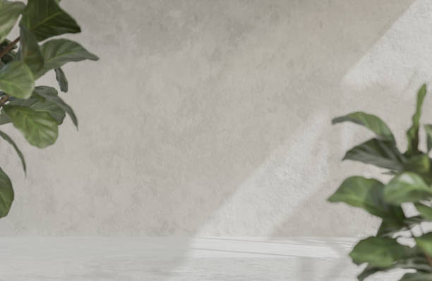 istock Concrete table counter with plant and concrete grunge texture background.,3d model and illustration. 1370278460