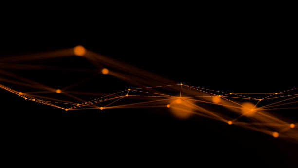 istock Orange abstract digital technology background with network connection lines.,3d model and illustration. 1370278463