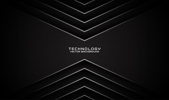 3D black techno abstract background overlap layer on dark space with silver arrow stripe effect decoration. Graphic design element future style concept for flyer cover, card, banner, or landing page
