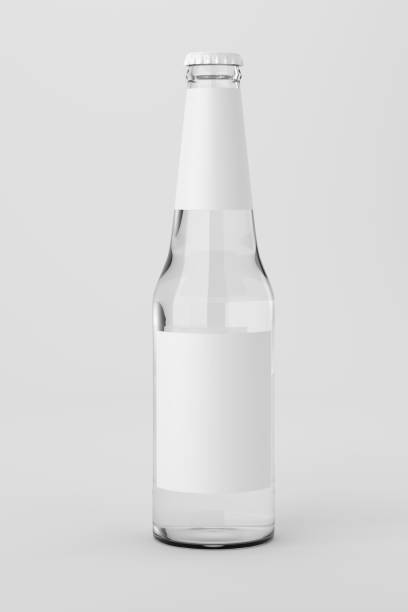 bicchiere trasparente bere soda acqua pulita con etichetta vuota. illustrazione di rendering 3d. - soda bottle foto e immagini stock