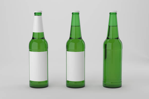 istock Green beer bottles with blank label. 3d rendering. 1370279893