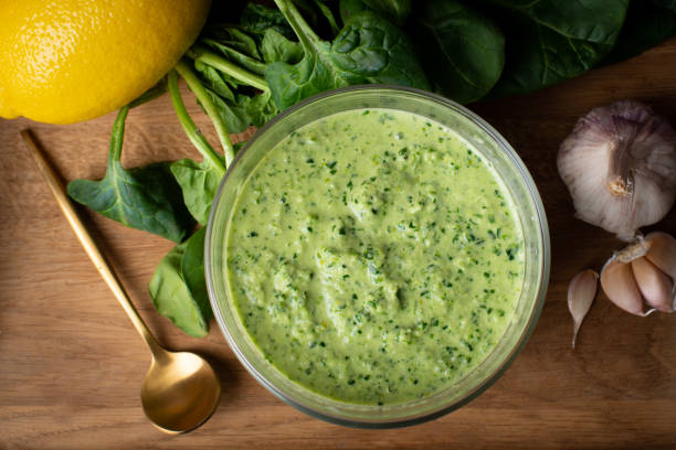 istock spinach garlic sauce on a dark background 1370280546