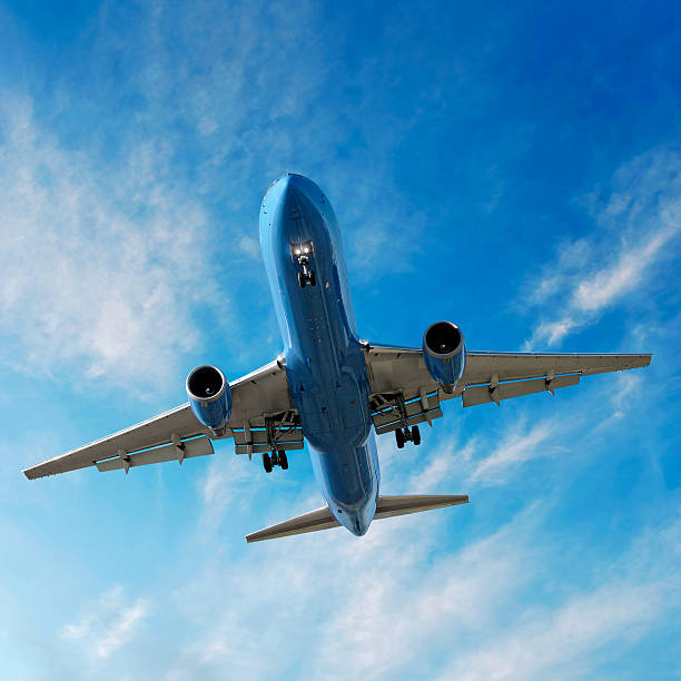istock jet airplane landing in bright sky 137028331