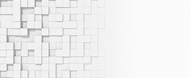 istock Abstract shifted white cubes background wallpaper banner with copy space. 1370286169
