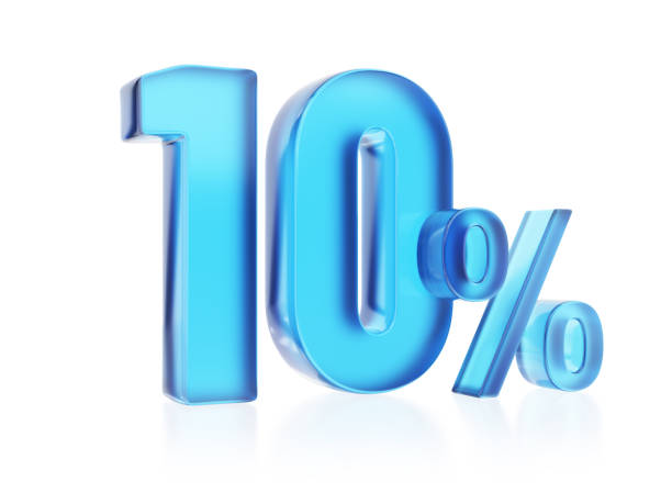 할인 10% 할인. 흰색 배경의 10% 기호 - number 10 percentage sign number financial figures 뉴스 사진 이미지