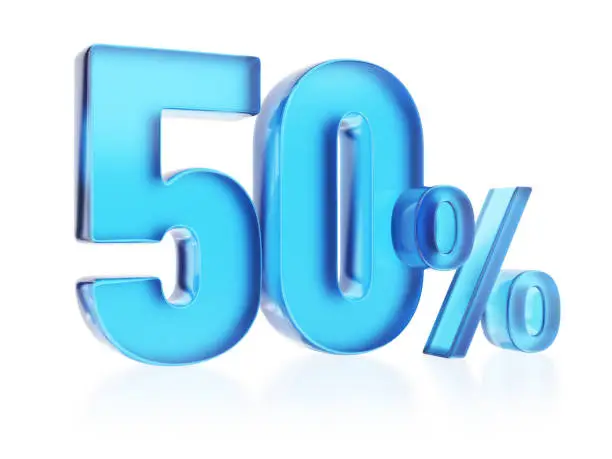 Photo of 50 percent off discount. Fifty percent symbol on white background