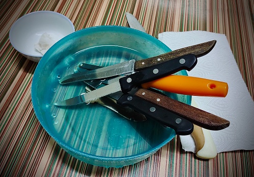 Kitchen Utensil, Steel Kitchen Knife in A Clean Water, A Tool with A Cutting Edge or Blade and Can Be Made From Several Different Materials.