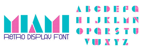 90s 80s Style Geometric Font 90s 80s Style Geometric Font. Bauhaus Modern Typography. Font for events, promotions, banner, monogram and poster miami beach stock illustrations