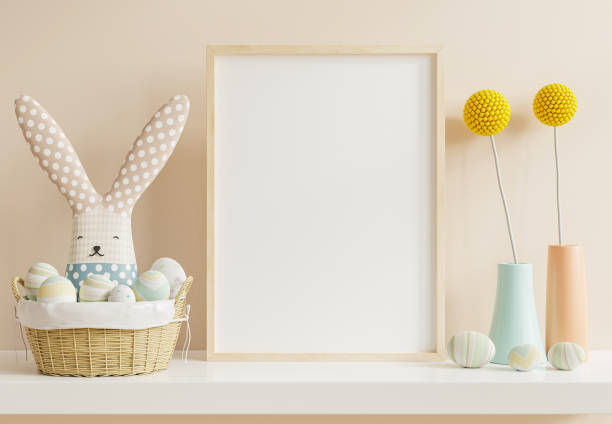 Mock up poster frame in children room,kids room,Easter day. Mock up poster frame in children room,kids room,Easter day.3d rendering doll photos stock pictures, royalty-free photos & images