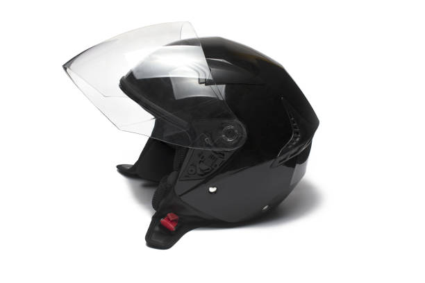istock side black jet motorcycle helmet white background 1370291031