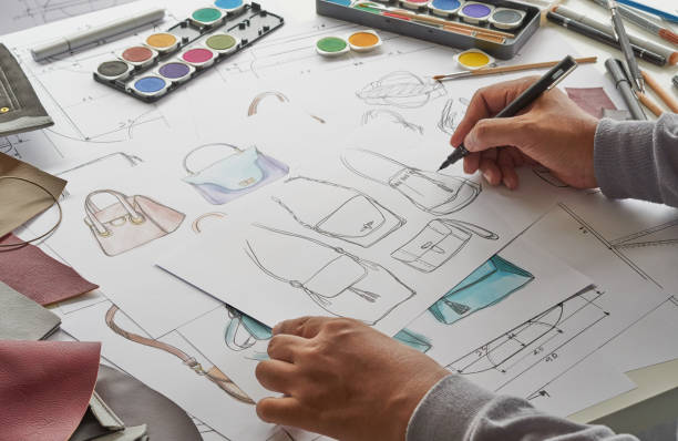 istock Designer stylish sketch Drawn design template pattern made leather clutch bag handbag purse Woman female Fashionable Fashion Luxury Elegant accessory. 1370292542