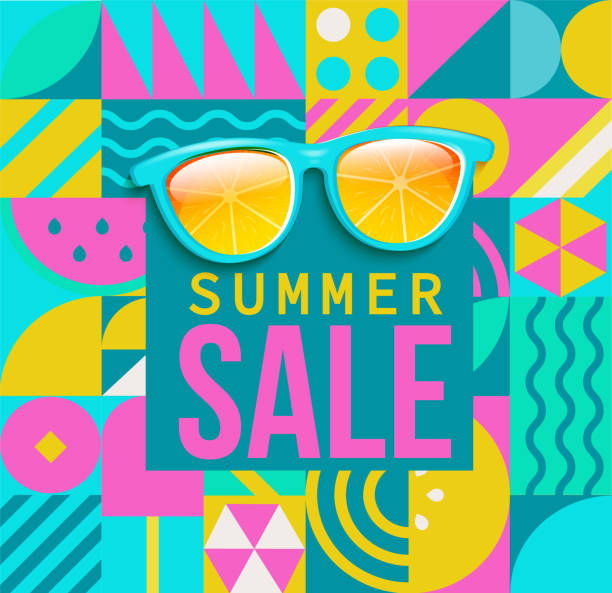 ilustraciones, imágenes clip art, dibujos animados e iconos de stock de banner geométrico de venta de verano. - summer