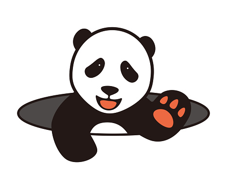 Panda on the hole, Looking out and saying hello, vector illustration