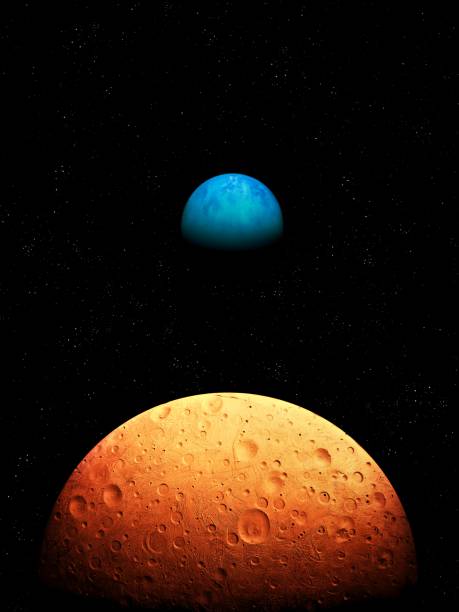 Parade of planets in space. Surface of the rocky planet. stock photo