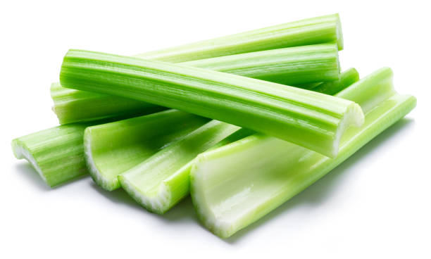 istock Pile of celery ribs isolated on white background. 1370303469