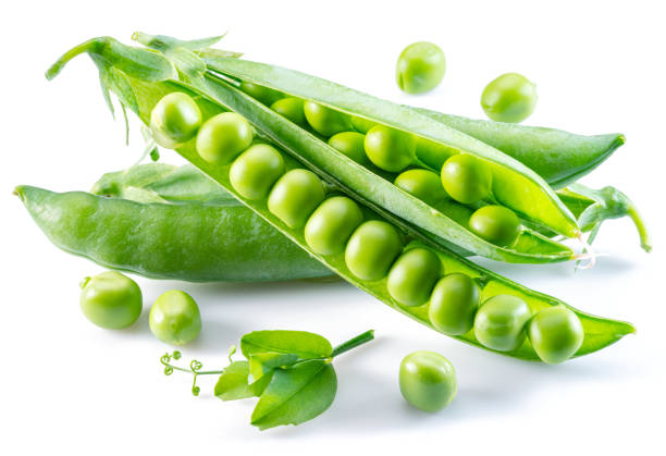 istock Perfect green peas in pod isolated on white background. 1370303722