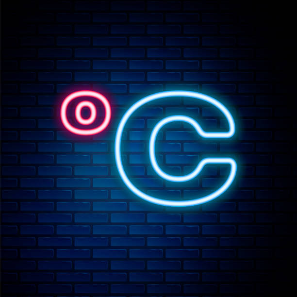 istock Glowing neon line Celsius icon isolated on brick wall background. Colorful outline concept. Vector 1370303813