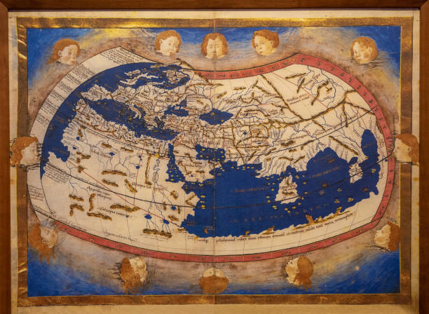 copy of ptolemy's ancient world map of the fifteenth century - ancient world imagens e fotografias de stock