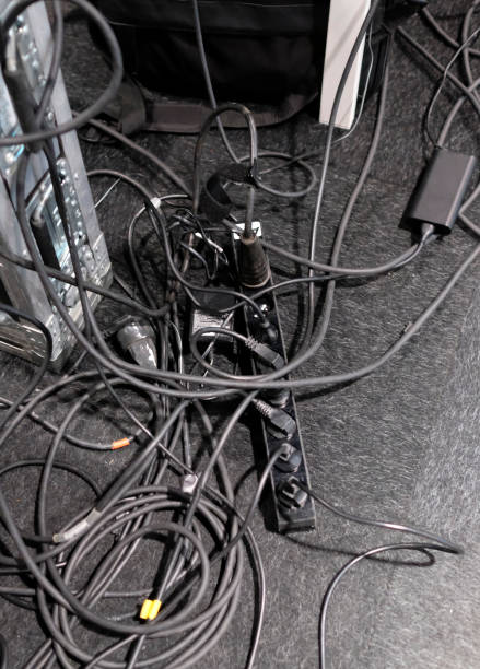 istock Chaotic electric cables on the ground 1370308617