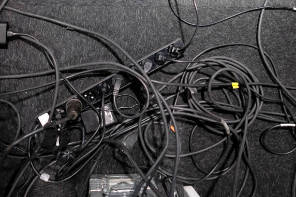 istock Chaotic electric cables on the ground 1370309192