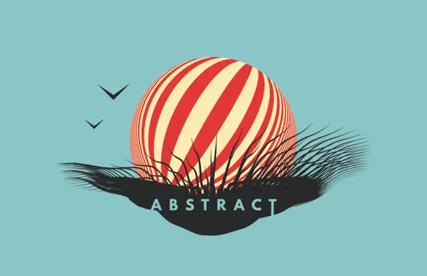 Vector illustration of Abstract element for print or design. 3D geometric striped rounded shape. Sphere. Futuristic concept. Vector composition for invitation, cover, poster, flyer or banner.