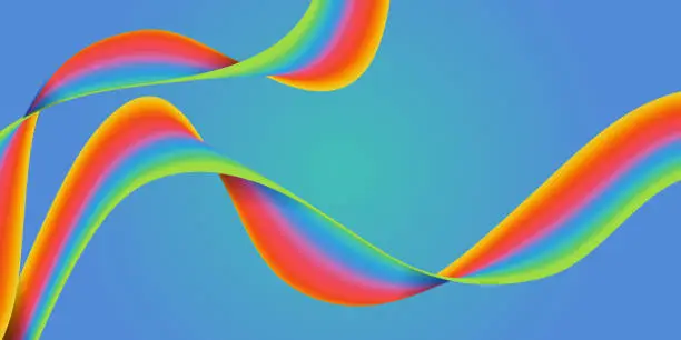 Vector illustration of Rainbow mesh gradient tapes on blue background.. Vector