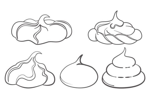 illustrations, cliparts, dessins animés et icônes de ensemble d’icônes meringue. illustration de contour de guimauve pour café, pattiserie et magasin de bonbons. vecteur eps10 - bavarian cream