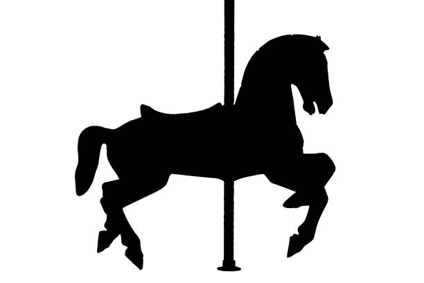 carousel horse black horse on pole, white background, carousel horse, side view, horse running, no people carousel horses stock illustrations