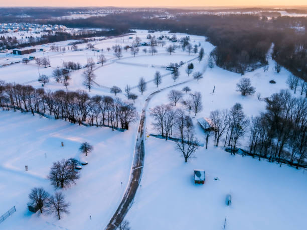 Aerial Photo - Park under Snow stock photo