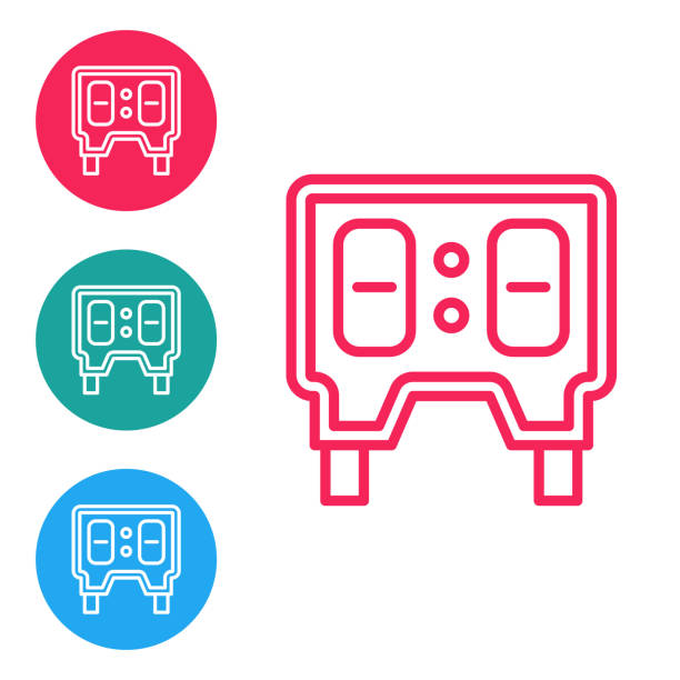 Red line Sport baseball mechanical scoreboard and result display icon isolated on white background. Set icons in circle buttons. Vector Red line Sport baseball mechanical scoreboard and result display icon isolated on white background. Set icons in circle buttons. Vector. baseball-scorecard stock illustrations