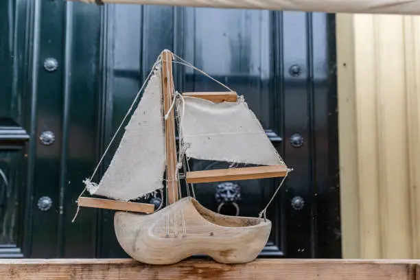 Handmade sailboat from traditional Dutch wooden shoe