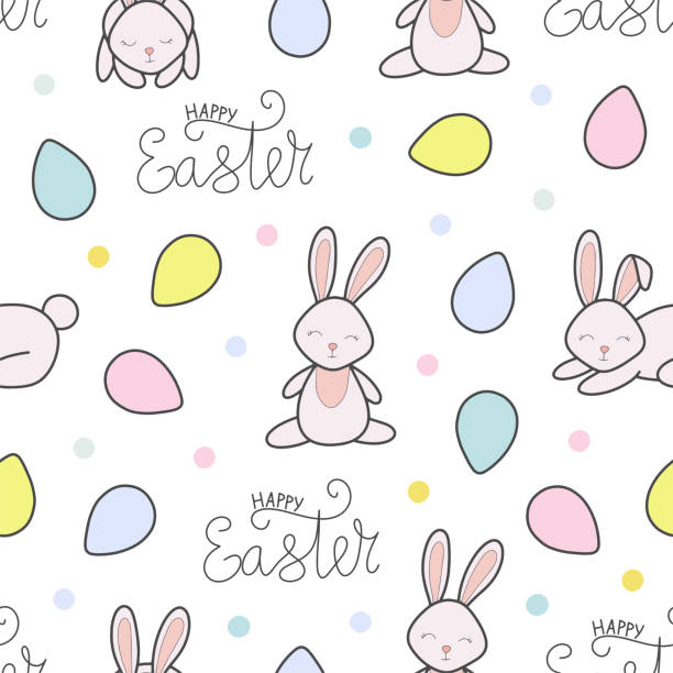 Easter holiday vector colorful seamless pattern illustration Easter holiday vector colorful seamless pattern illustration. Spring cute pattern with bunnies, easter eggs and lettering. For fabric prints, decorations, backgrounds cartoon of the how to draw a infinity sign stock illustrations