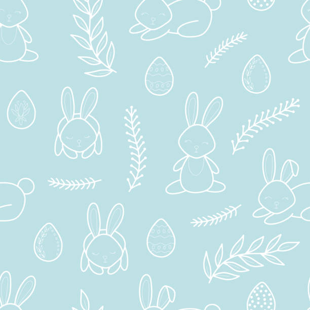 Easter holiday vector line seamless pattern illustration. Easter holiday vector line seamless pattern illustration. Spring cute pattern with bunnies, easter eggs and branches. For fabric prints, decorations, backgrounds cartoon of the how to draw a infinity sign stock illustrations
