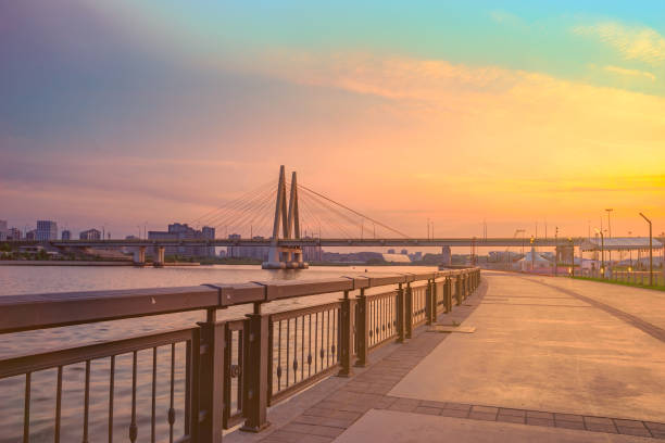 istock Millennium Bridge . Cable-stayed bridge across the river. View from the Kremlin embankment 1370324737