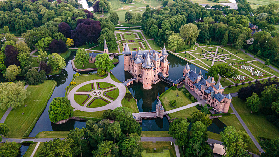 Haarzuilens, Holland aerial photo of De Haar Castle, gardens and pond in the province Utrecht