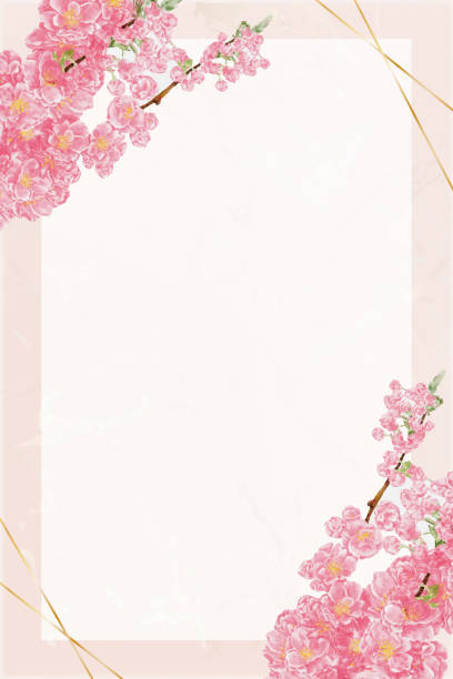 istock Cherry Blossom Water colour hand paint with golden on peach marble background,Vector spring flower, illustration Pink Sakura with copy space for text for Wedding Invitation, Mother day, Valentine day 1370330837