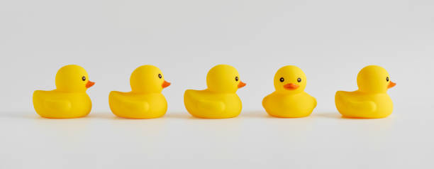 istock Rubber duck stands out from the crowd. Diversity, individuality, difference, minority or independence in business 1370331048