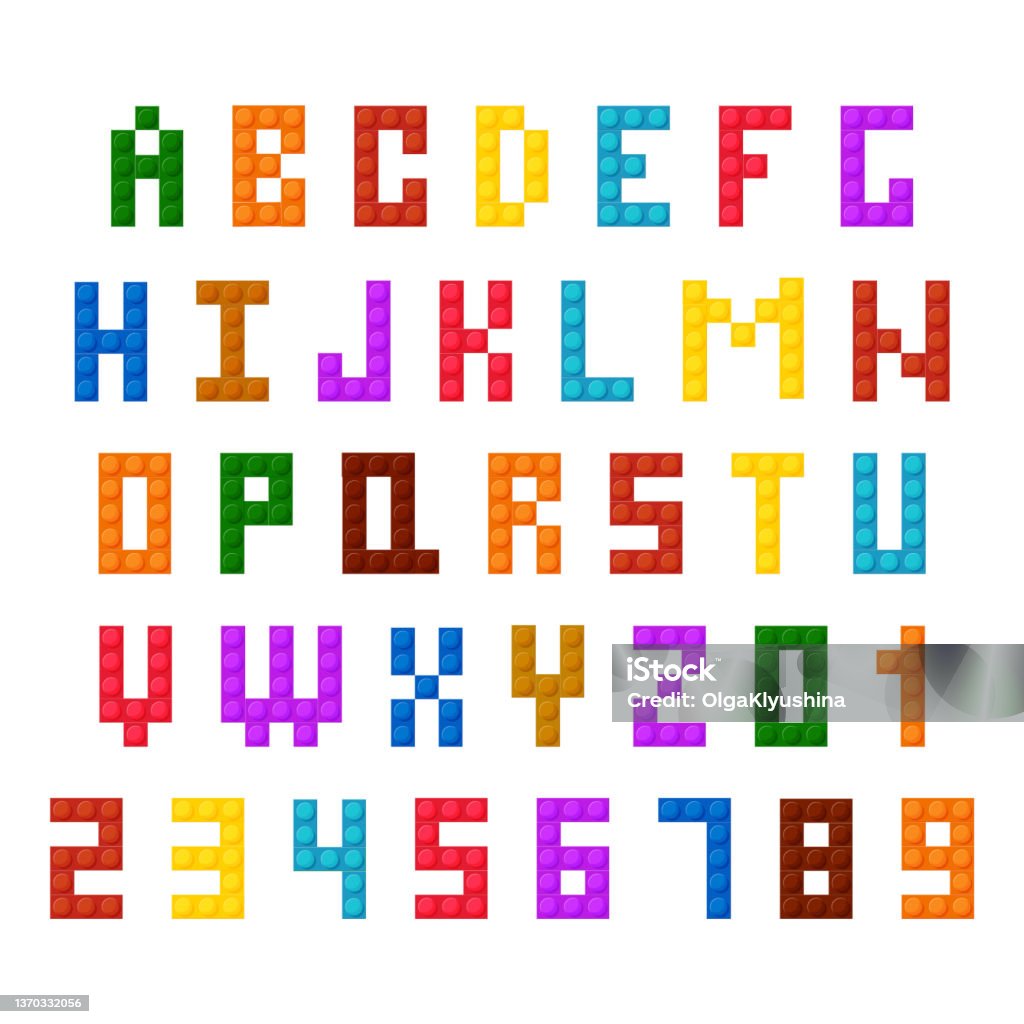 Contruction Font Block Plastic Construction Blocks Font Alphabet Letters And Numbers Vector ...