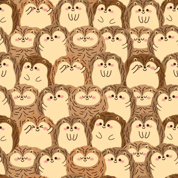 Vector illustration of Seamless pattern of cute hedgehog in various poses background