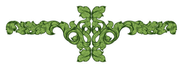 Filigree Leaf Pattern Floral Scroll Pattern An ornamental filigree heraldry leaf pattern floral scroll vintage style design filligree stock illustrations