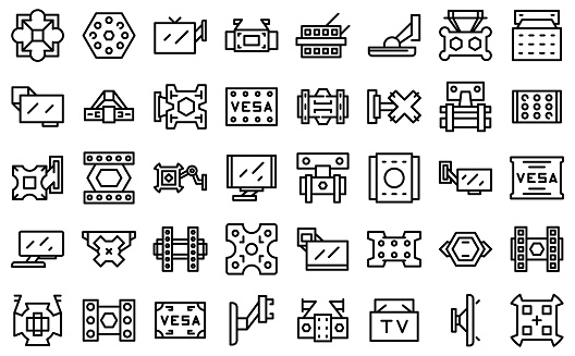TV mount icons set outline vector. Wall bracket. Arm panel