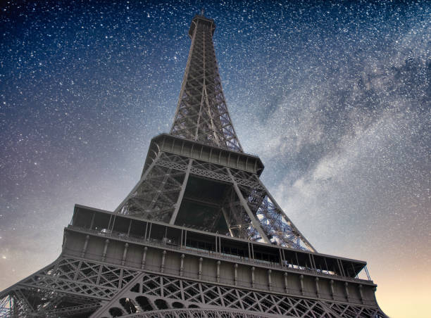 The Paris Eiffel Tower at Night with Stars