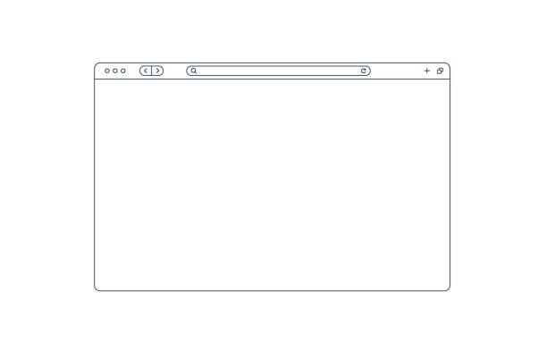 黒色のライン ブラウザ ウィンドウ。デスクトップとタブレットのためのインターネットストロークページの概念。白で分離アウトライン スタイルの空のブラウザー ウィンドウ。web ページ� - browser window点のイラスト素材／クリップアート素材／マンガ素材／アイコン素材